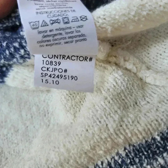 Calvin Klein Jeans Womens Striped Split-Back Sweater Contrast Ivory Gray M - Picture 3 of 12